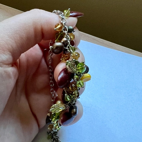 Silver Tone Beaded Cluster Necklace with Pearl Accents - Picture 8 of 9